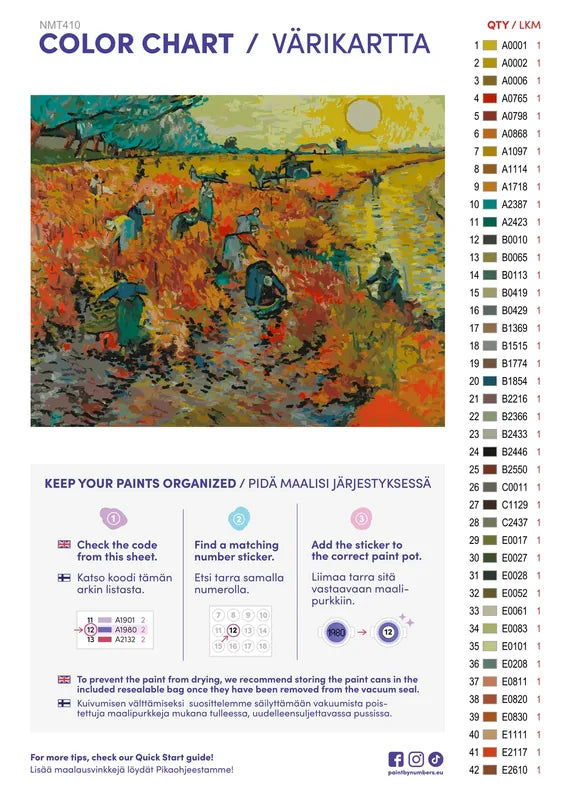 Paint color chart and instructions - The Red Vineyard 50x40cm
