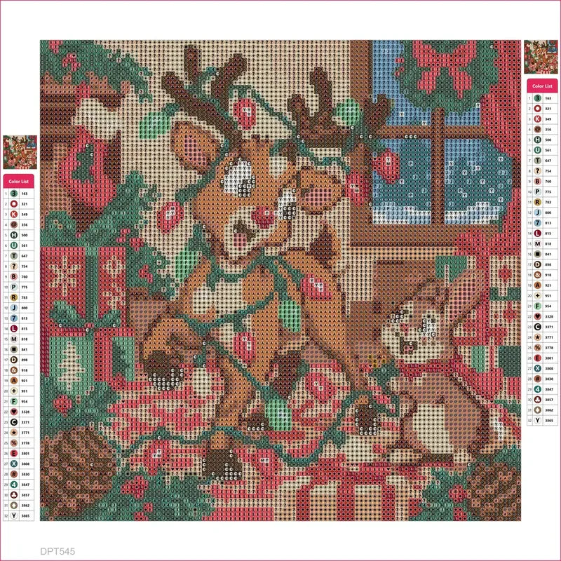 Diamond painting adhesive canvas preview - The Reindeers Tangled Lights