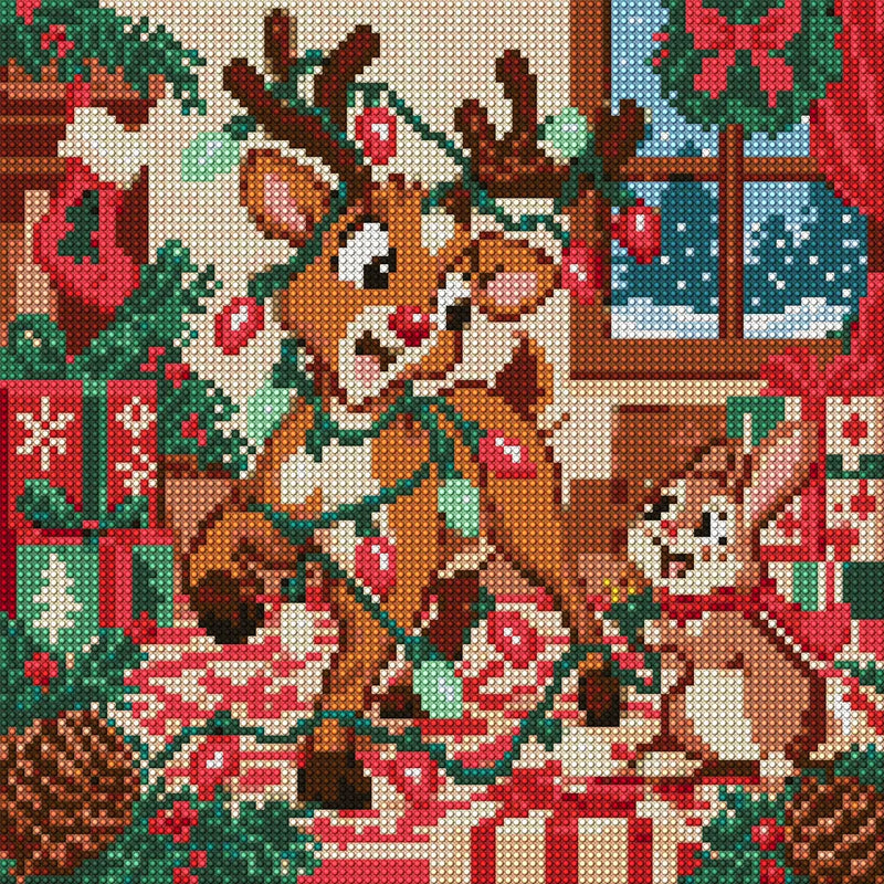 The Reindeers Tangled Lights, 30x30 cm diamond painting – full design preview without the close-up inset