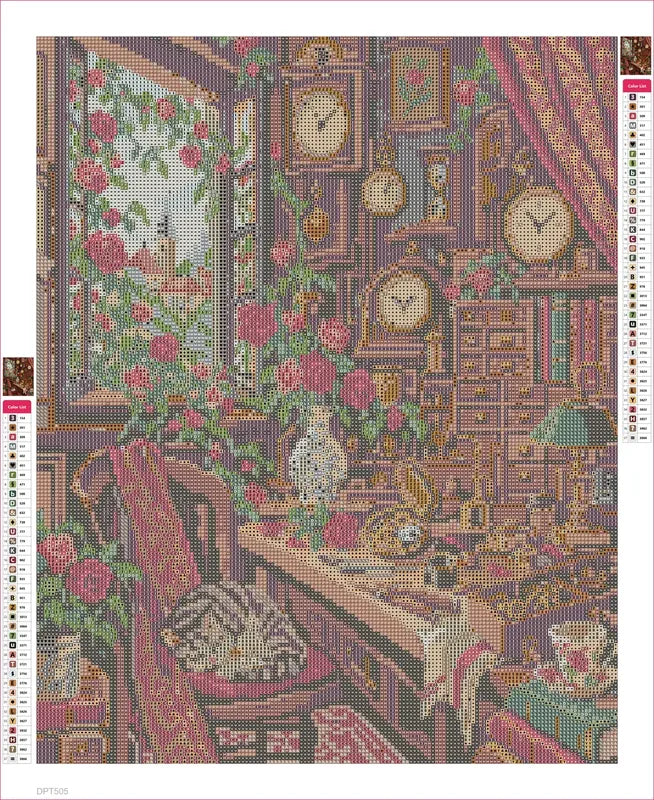 Diamond painting adhesive canvas preview - The Rose Clockmakers Room