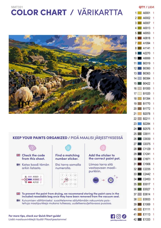 Paint color chart and instructions - The Shepherd's Dog 60x40cm