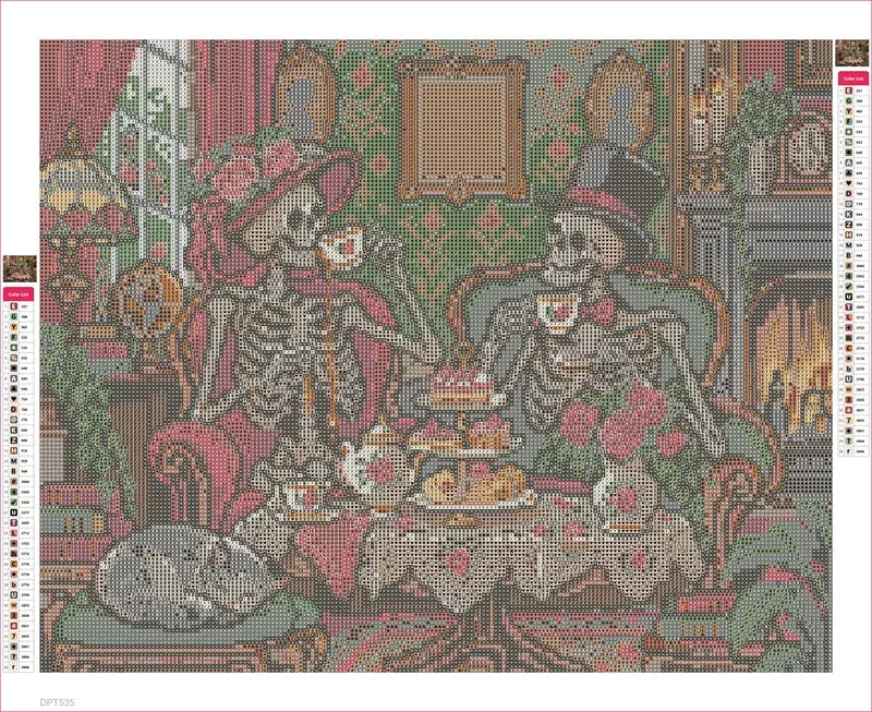 Diamond painting adhesive canvas preview - The Skeletons Tea Etiquette