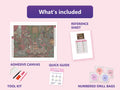 Thumbnail for What is included in the The Skeletons Tea Etiquette diamond painting kit - adhesive canvas, reference sheet, tools and numbered drill bags
