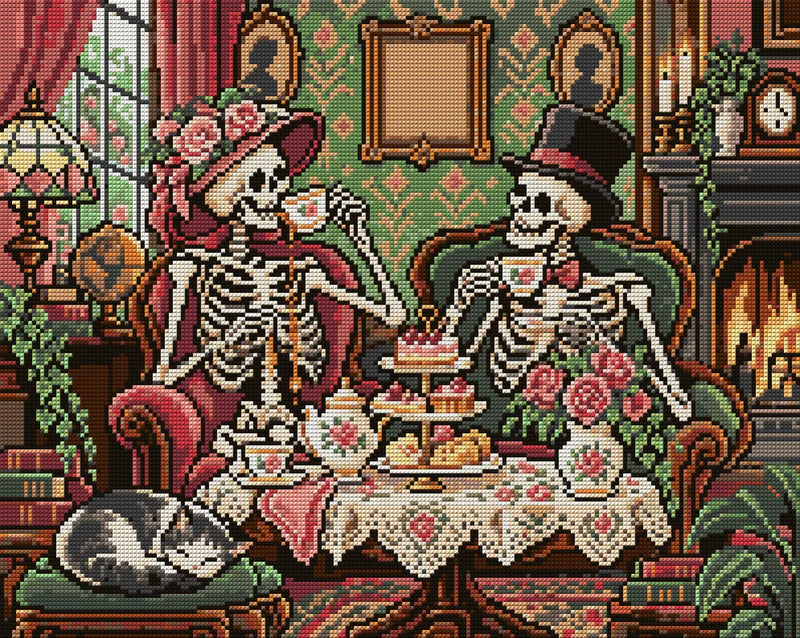 The Skeletons Tea Etiquette, 50x40 cm diamond painting – full design preview without the close-up inset