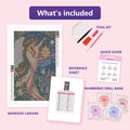 Thumbnail for What is included in the The Star Lantern Messenger diamond painting kit - adhesive canvas, reference sheet, tools and numbered drill bags