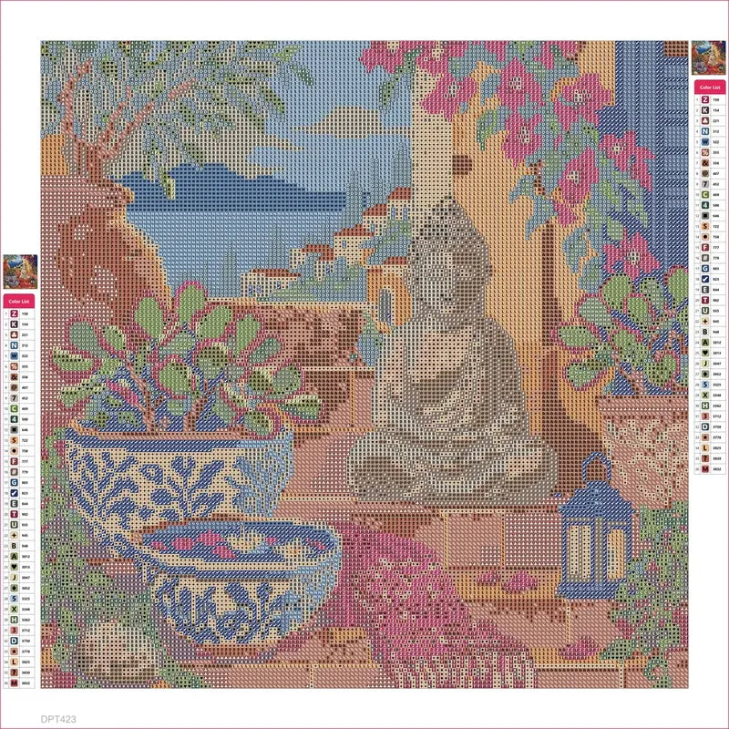 Diamond painting adhesive canvas preview - The Terracotta Meditation Steps