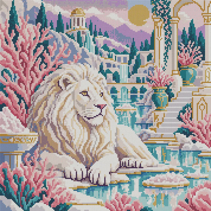 The White Lion Salt Garden, 50x50 cm diamond painting – full design preview without the close-up inset