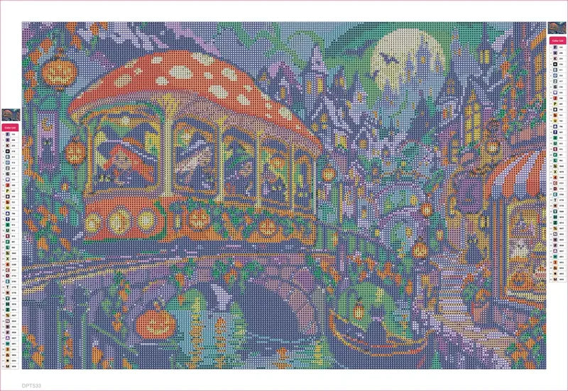Diamond painting adhesive canvas preview - The Witches Mushroom Tram