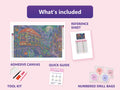 Thumbnail for What is included in the The Witches Mushroom Tram diamond painting kit - adhesive canvas, reference sheet, tools and numbered drill bags