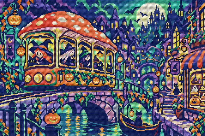 The Witches Mushroom Tram, 60x40 cm diamond painting – full design preview without the close-up inset