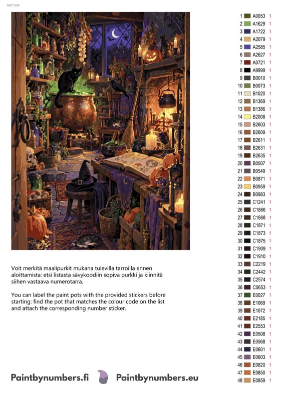 Paint color chart and instructions - The Witch's Kitchen 60x80cm