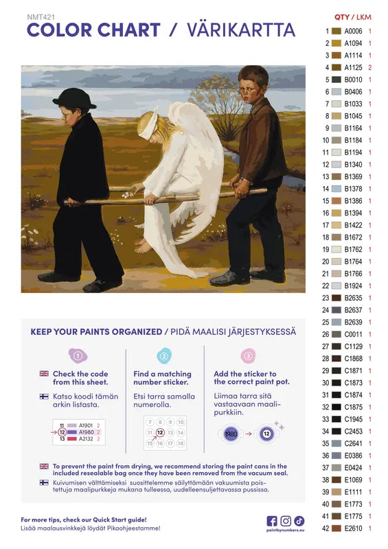 Paint color chart and instructions - The Wounded Angel 50x40cm
