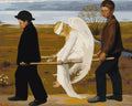 Thumbnail for Paint by numbers of Simberg's The Wounded Angel: two boys carry a white-robed angel on a stretcher