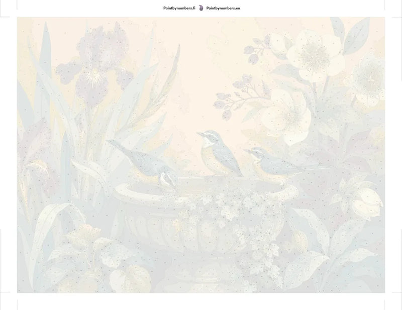 Paint by numbers numbered canvas - Three Birds at Birdbath 80x60cm