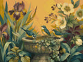 Thumbnail for Three birds at a birdbath with large flowers, paint by numbers.