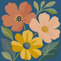 Thumbnail for Three colorful flowers on dark blue background paint by numbers.