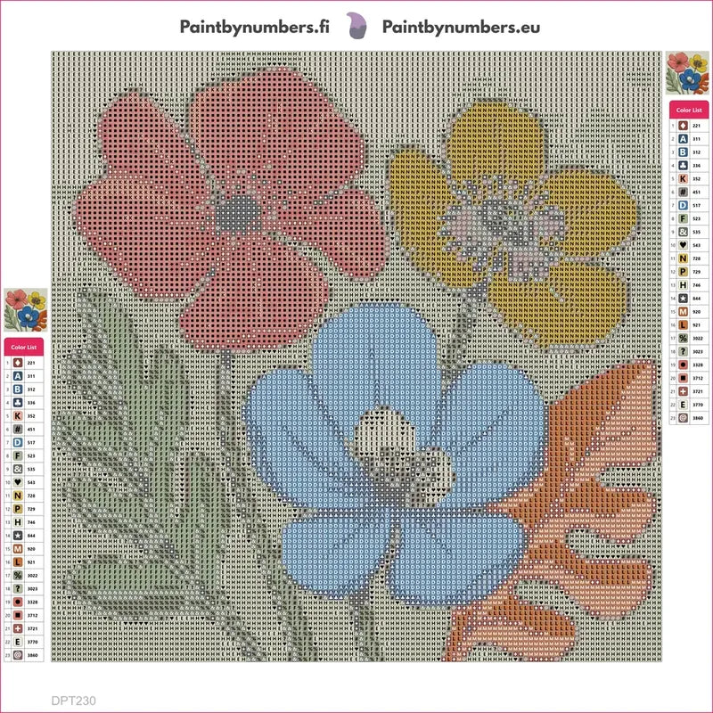Three Flowers diamond painting adhesive canvas 30x30cm