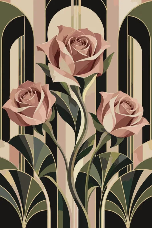 Three roses on art deco background paint by numbers