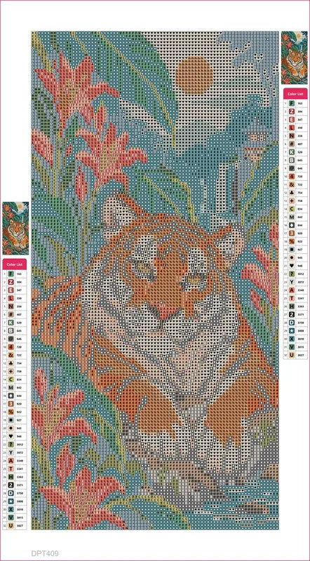 Diamond painting adhesive canvas preview - Tiger among the Ginger Lilies