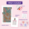Thumbnail for What is included in the Tiger among the Ginger Lilies diamond painting kit - adhesive canvas, reference sheet, tools and numbered drill bags