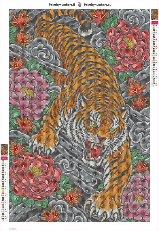Diamond painting adhesive canvas preview - Tiger and Peony Tattoo