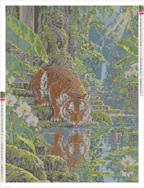 Diamond painting adhesive canvas preview - Tiger at the Temple Pool