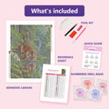 Thumbnail for What is included in the Tiger at the Temple Pool diamond painting kit - adhesive canvas, reference sheet, tools and numbered drill bags