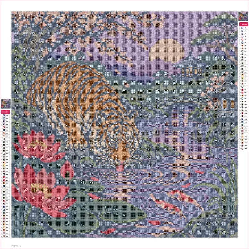Diamond painting adhesive canvas preview - Tiger beside the Crimson Pool