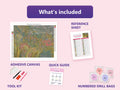 Thumbnail for What is included in the Tiger in a Tropical Storm by Henri Rousseau diamond painting kit - adhesive canvas, reference sheet, tools and numbered drill bags