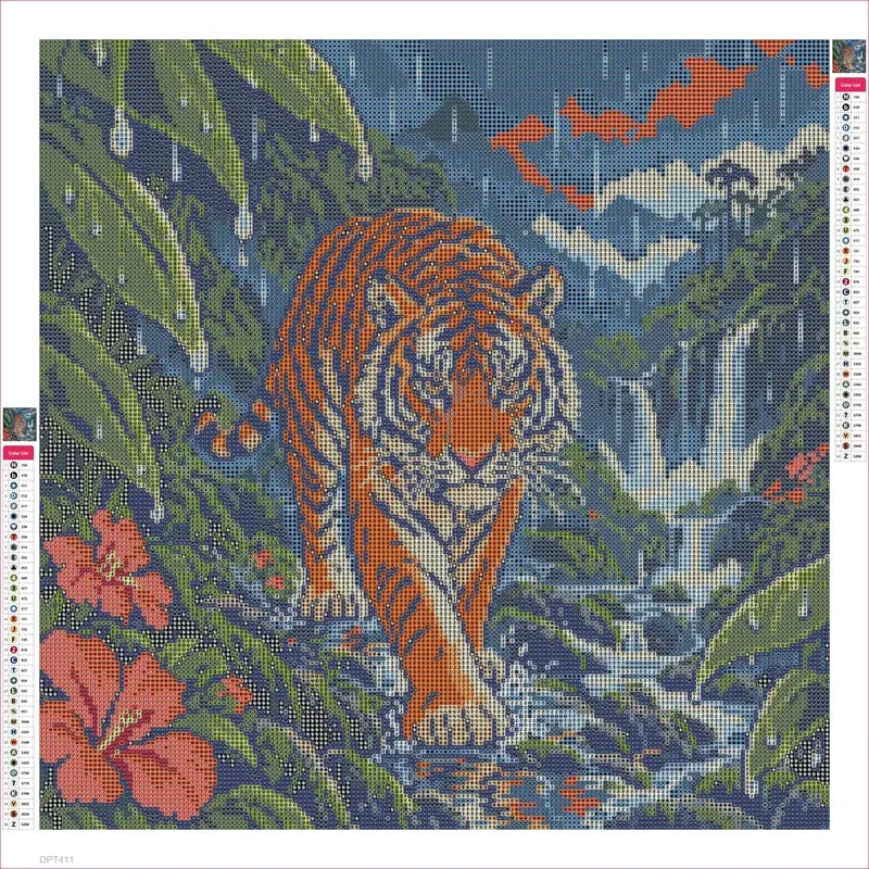 Diamond painting adhesive canvas preview - Tiger in the Monsoon Clearing