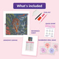 Thumbnail for What is included in the Tiger in the Monsoon Clearing diamond painting kit - adhesive canvas, reference sheet, tools and numbered drill bags