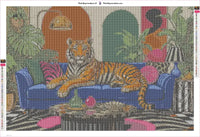 Thumbnail for Diamond painting adhesive canvas preview - Tiger on Sofa