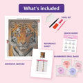 Thumbnail for Tiger Portrait 40x50cm diamond painting kit contents: adhesive canvas, color chart, tools and diamond bags