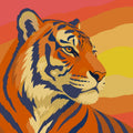 Thumbnail for Tiger portrait with orange sunset background, paint by numbers.