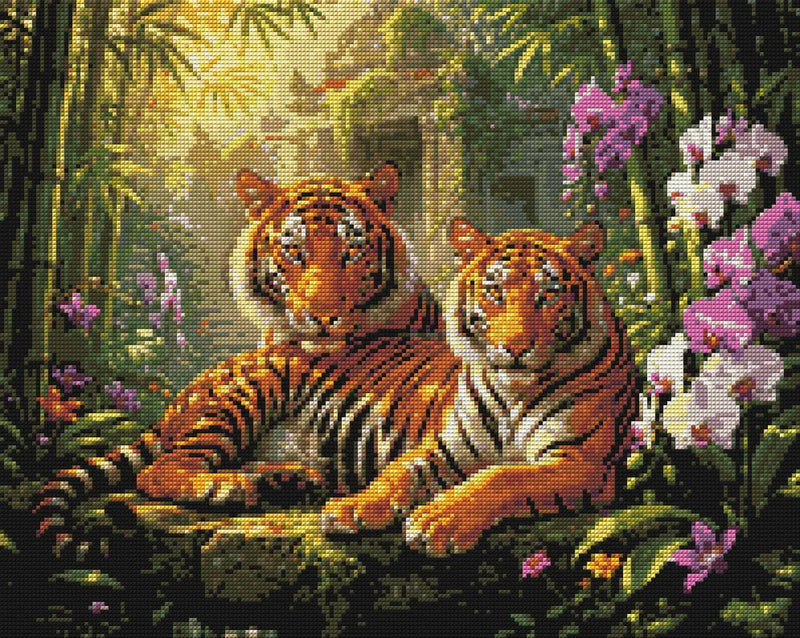 Diamond Pattern - Tigers in Bamboo Grove
