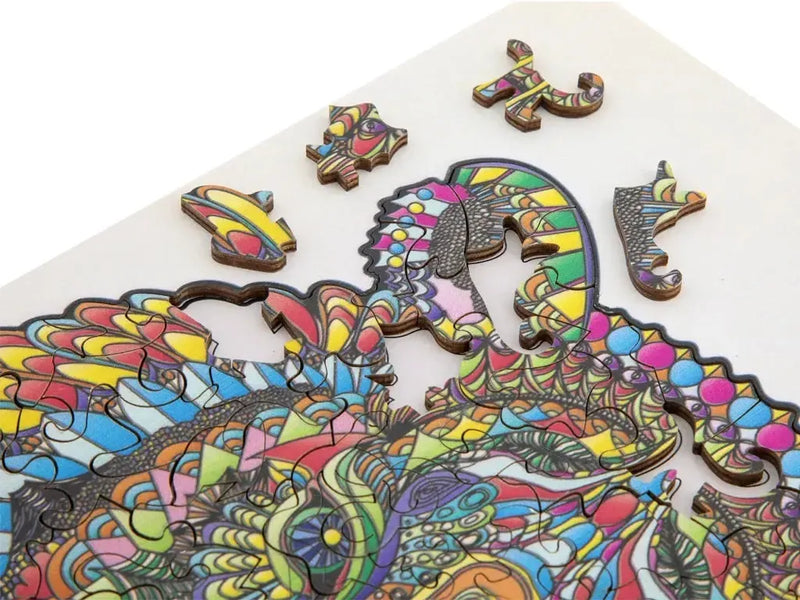 Wooden tiger puzzle close-up detail