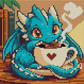 Thumbnail for tiny dragon curled around a coffee cup, 20x20 cm diamond painting – full design preview
