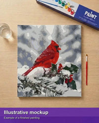 Thumbnail for Valmiin numeromaalauksen havainnekuva - Red Cardinal in Snow 50x50cm