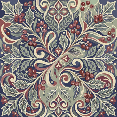 Holly leaves and berries pattern Paint By Numbers.
