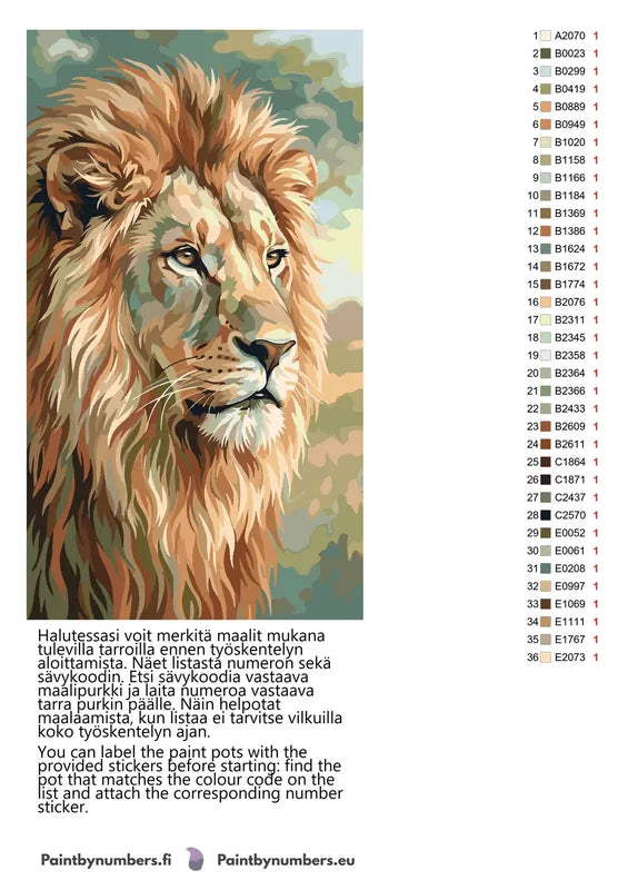 Värikartta ja ohjeet - Lion Portrait Close-Up 40x70cm