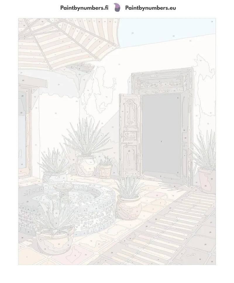 Paint by numbers canvas - Courtyard Fountain and Plants