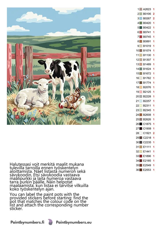 Värikartta ja ohjeet - Farm Animals in Field 40x50cm