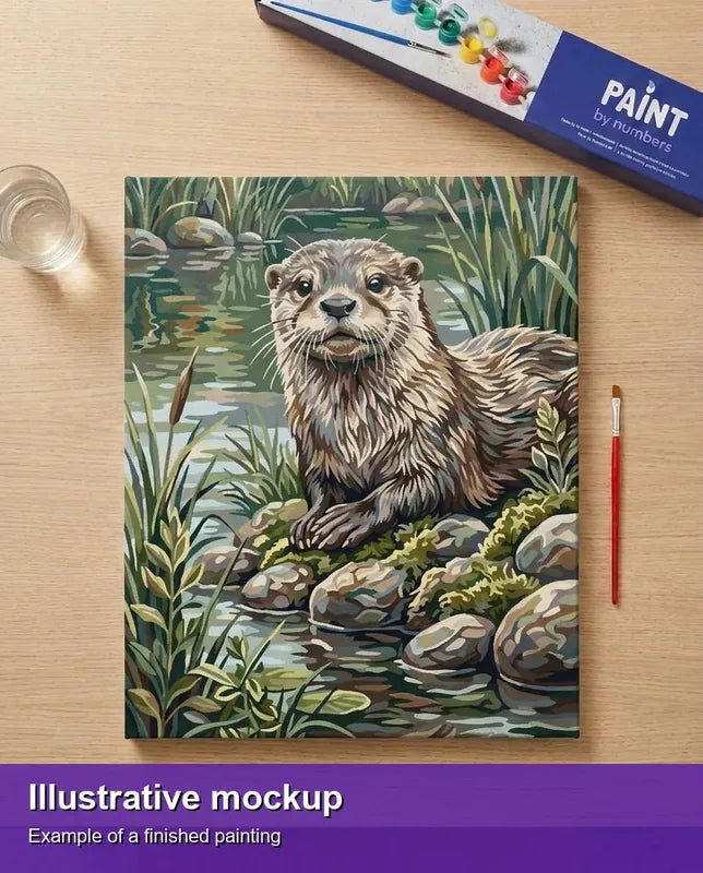 Valmiin numeromaalauksen havainnekuva - Otter by Riverbank 40x50cm