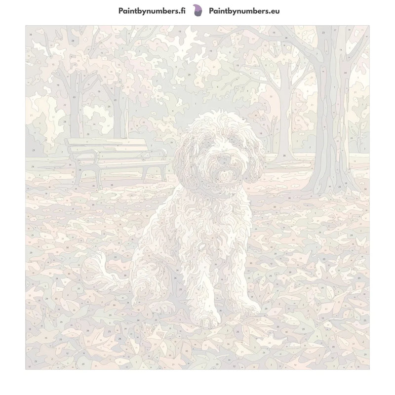 Numeroitu kangas - Dog in Autumn Park 50x50cm