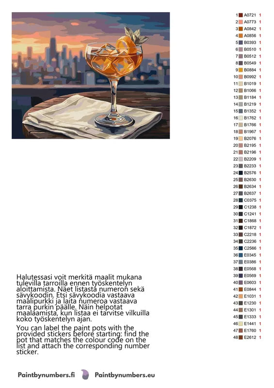 Värikartta ja ohjeet - Cocktail Glass at Sunset 50x40cm