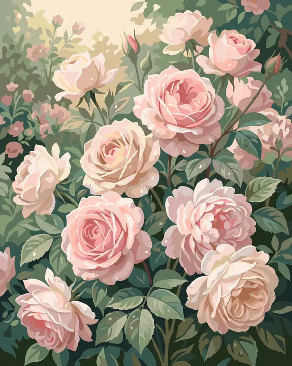 Pink rose garden paint by numbers