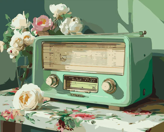 Vintage radio and flowers paint by numbers