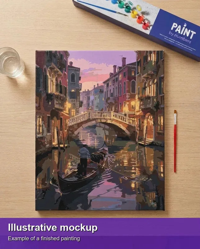 Valmiin numeromaalauksen havainnekuva - Venetian Gondola at Dusk 40x50cm