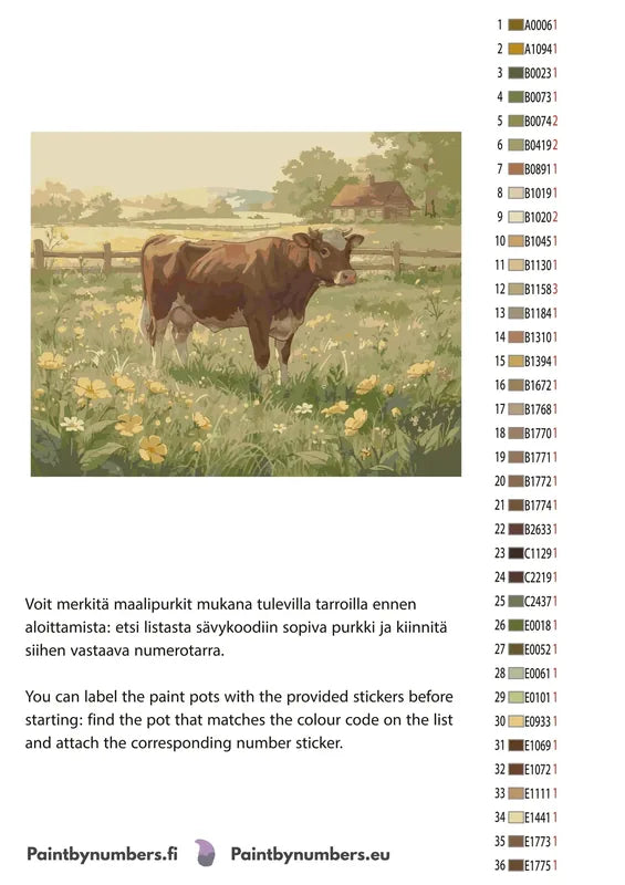 Numeromaalauksen väriluettelo - eläimet