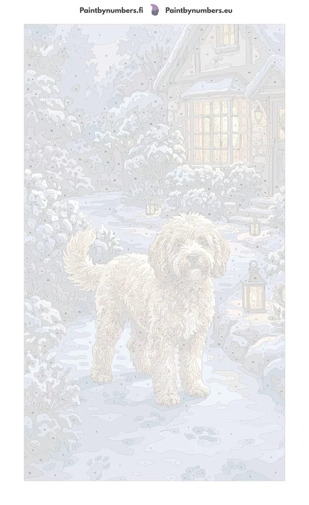 Numeroitu kangas - Doodle Dog in Snow 40x70cm